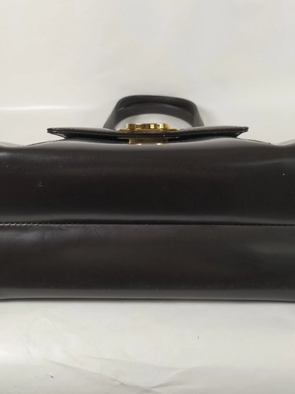 Salvatore Ferragamo Gancini Gold Hardware Double Top Handle Bag Dark Brown - Picture 6 of 10